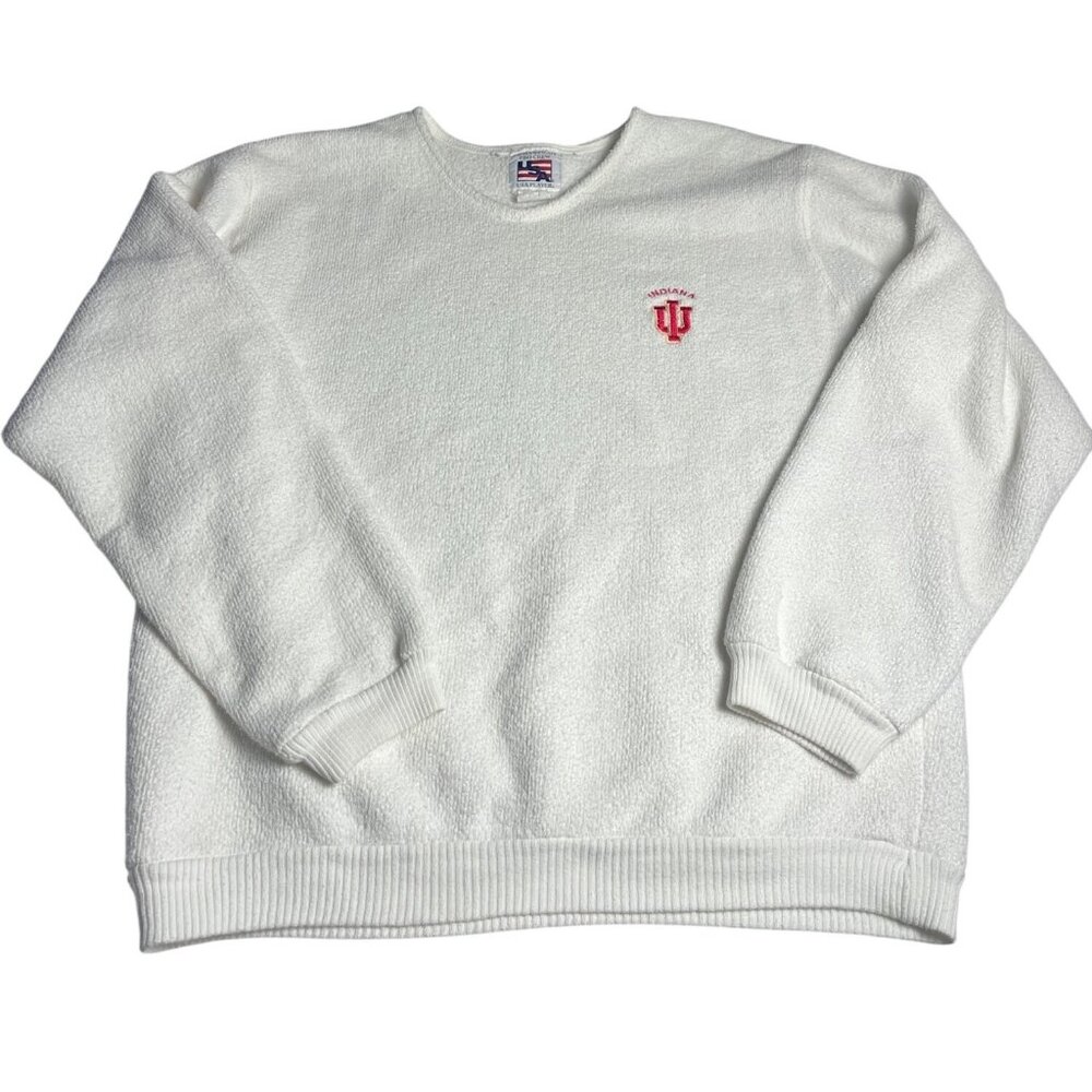 Indiana University USA Player Pro Crew White Sweatshirt L Heavyweight Cotton VTG